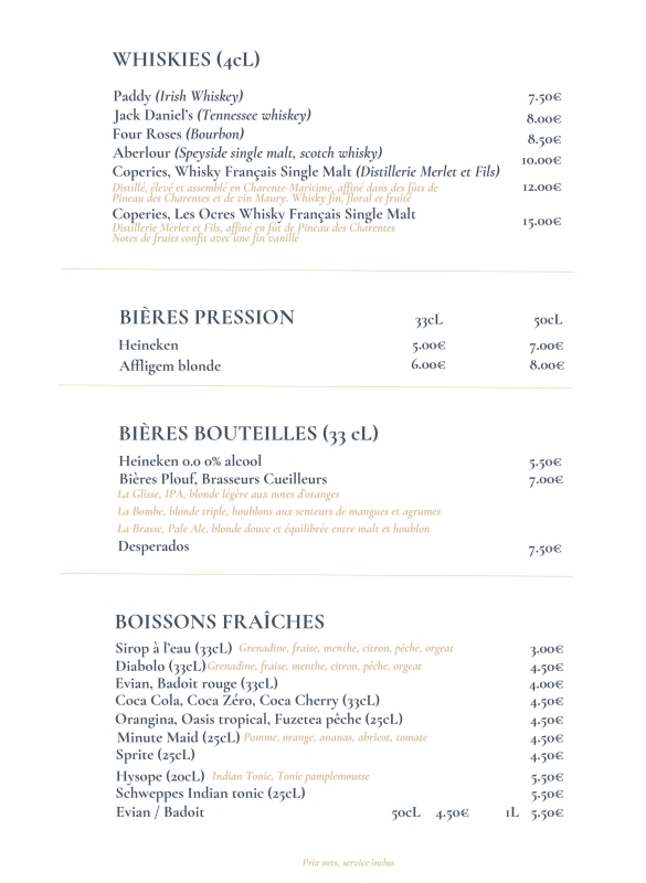 La Carte - Brasserie La Haut - Restaurant poisson La Rochelle