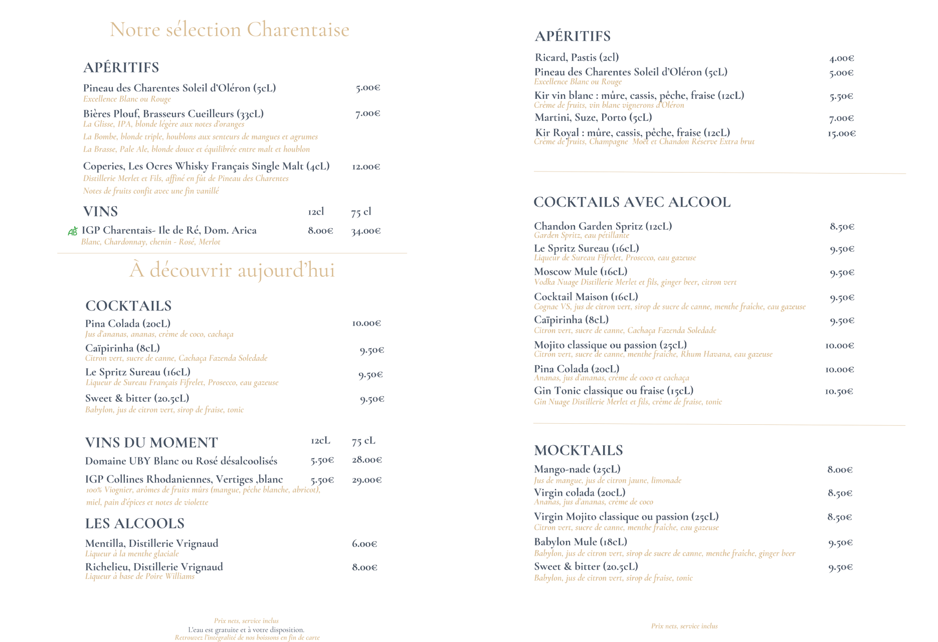 La Carte - Brasserie La Haut - Restaurant poisson La Rochelle