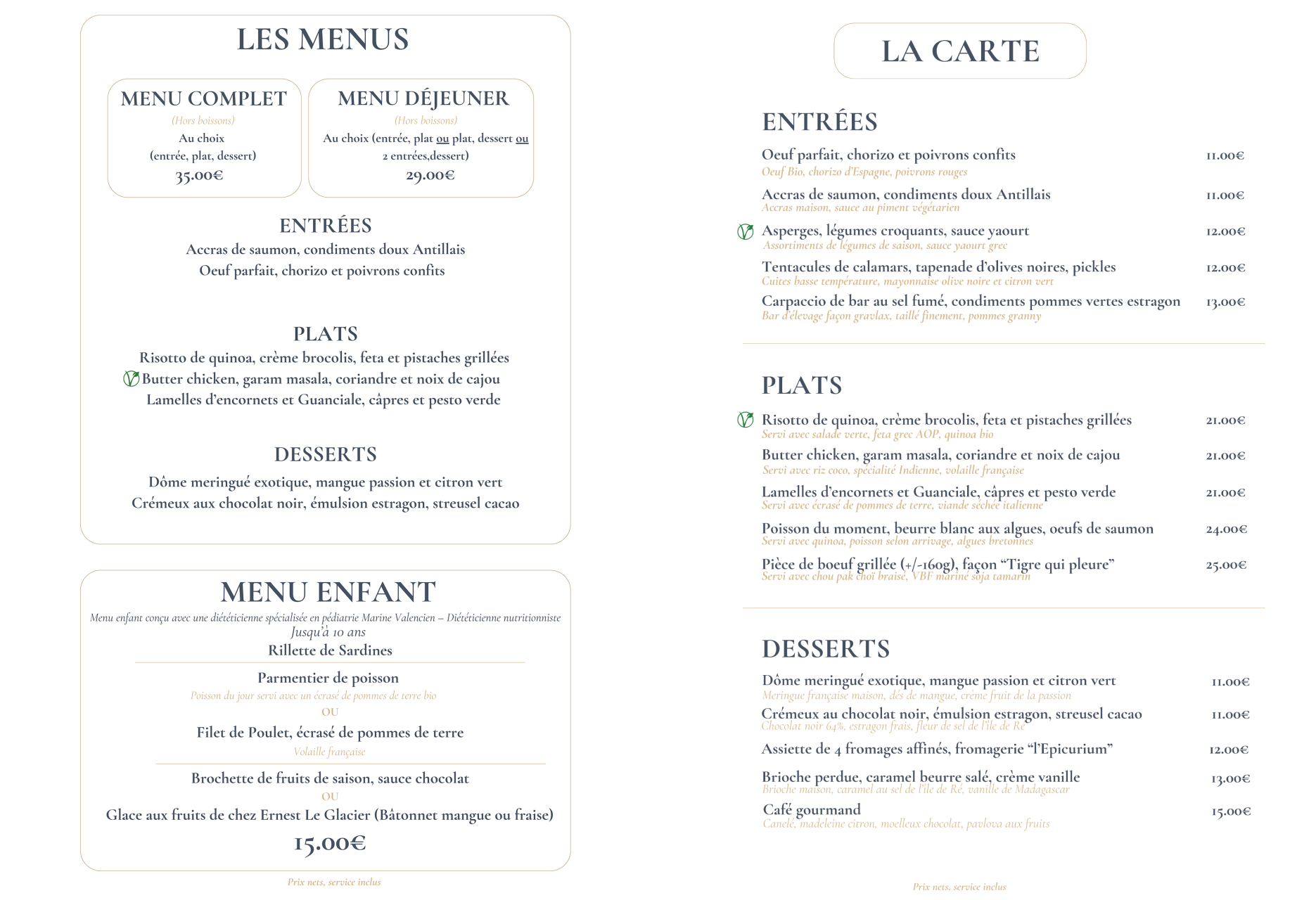 La Carte - Brasserie La Haut - Restaurant poisson La Rochelle