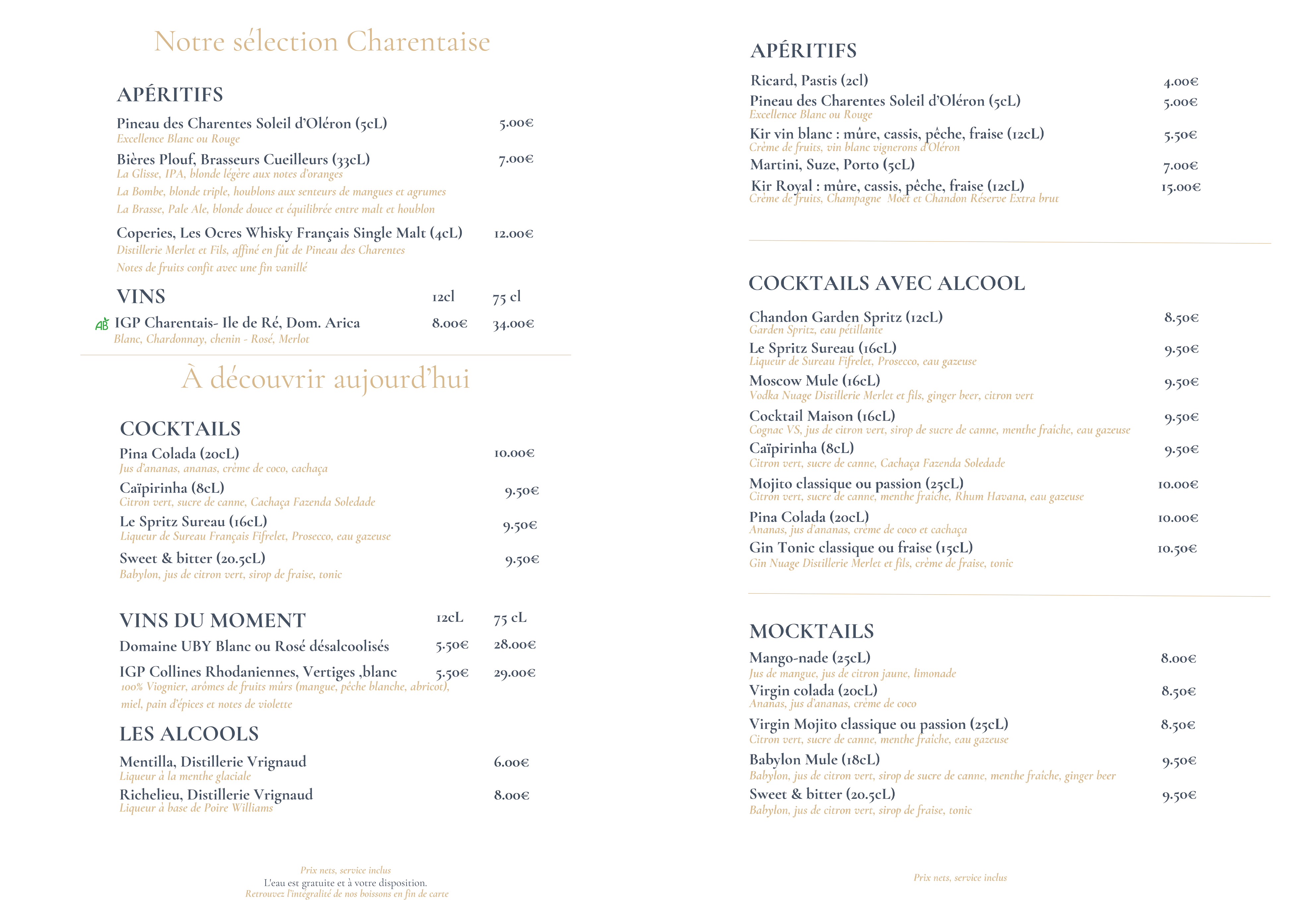 La Carte - Brasserie La Haut - Restaurant poisson La Rochelle
