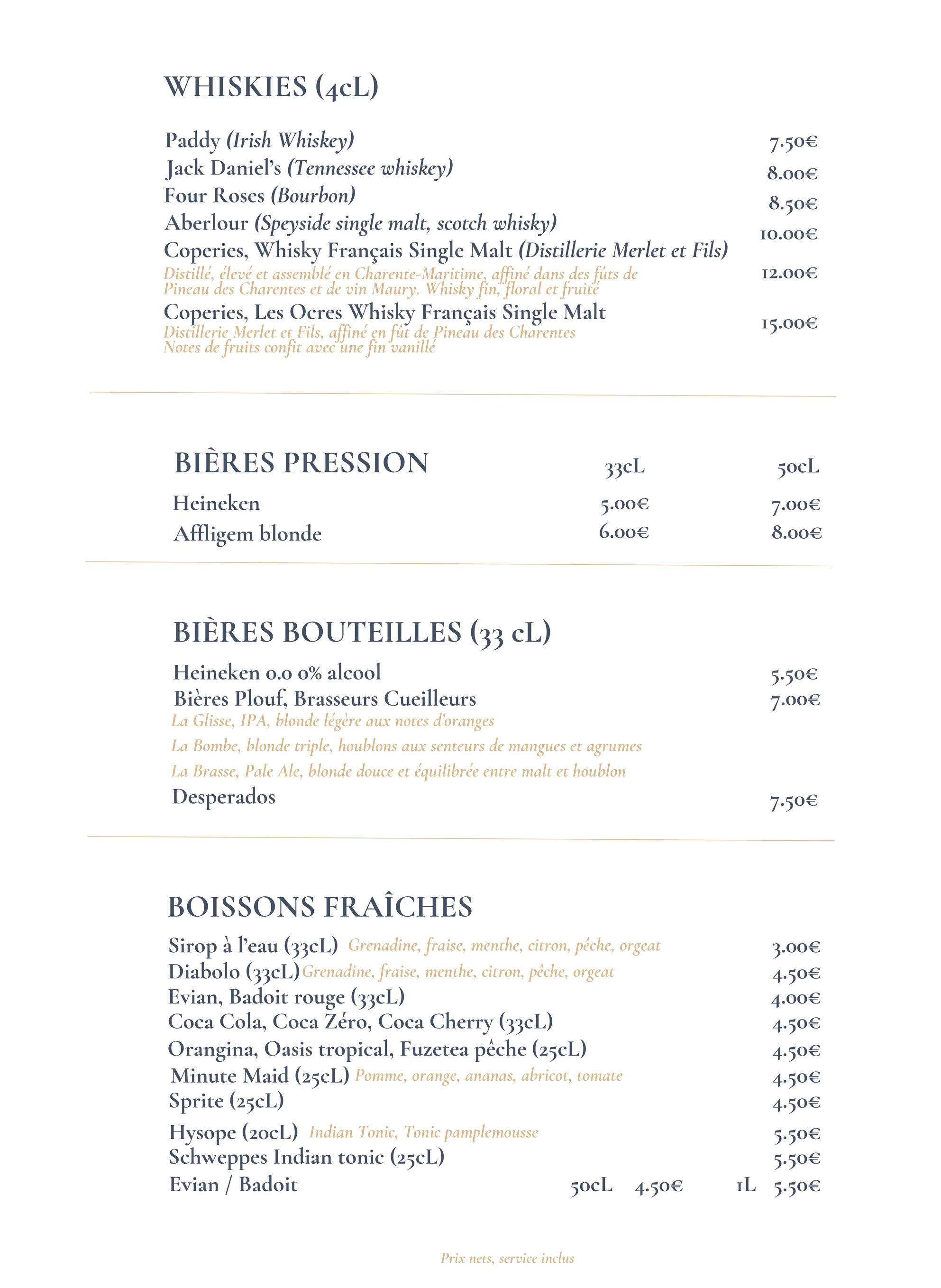 La Carte - Brasserie La Haut - Restaurant poisson La Rochelle