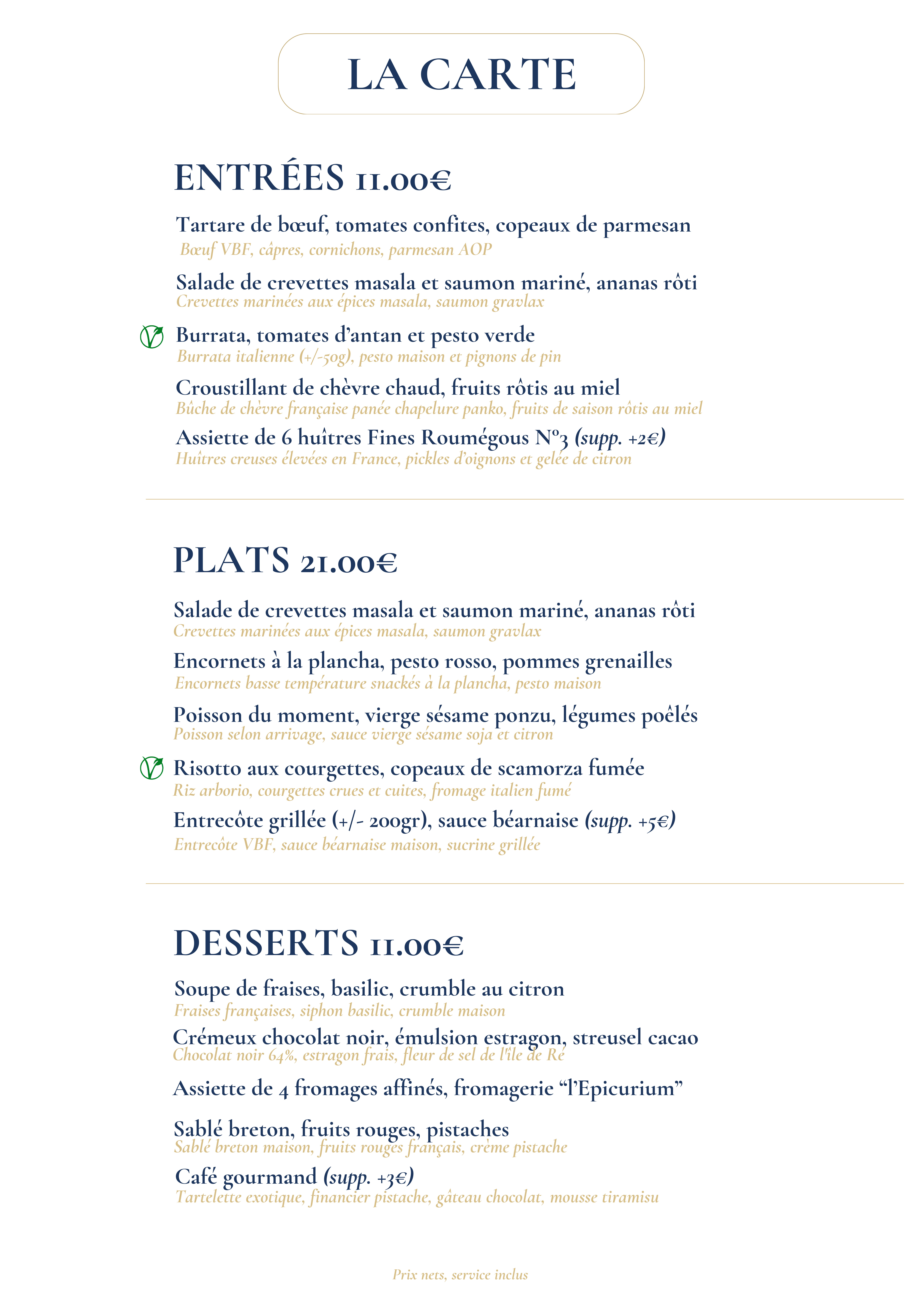 La Carte - Brasserie La Haut - Restaurant poisson La Rochelle
