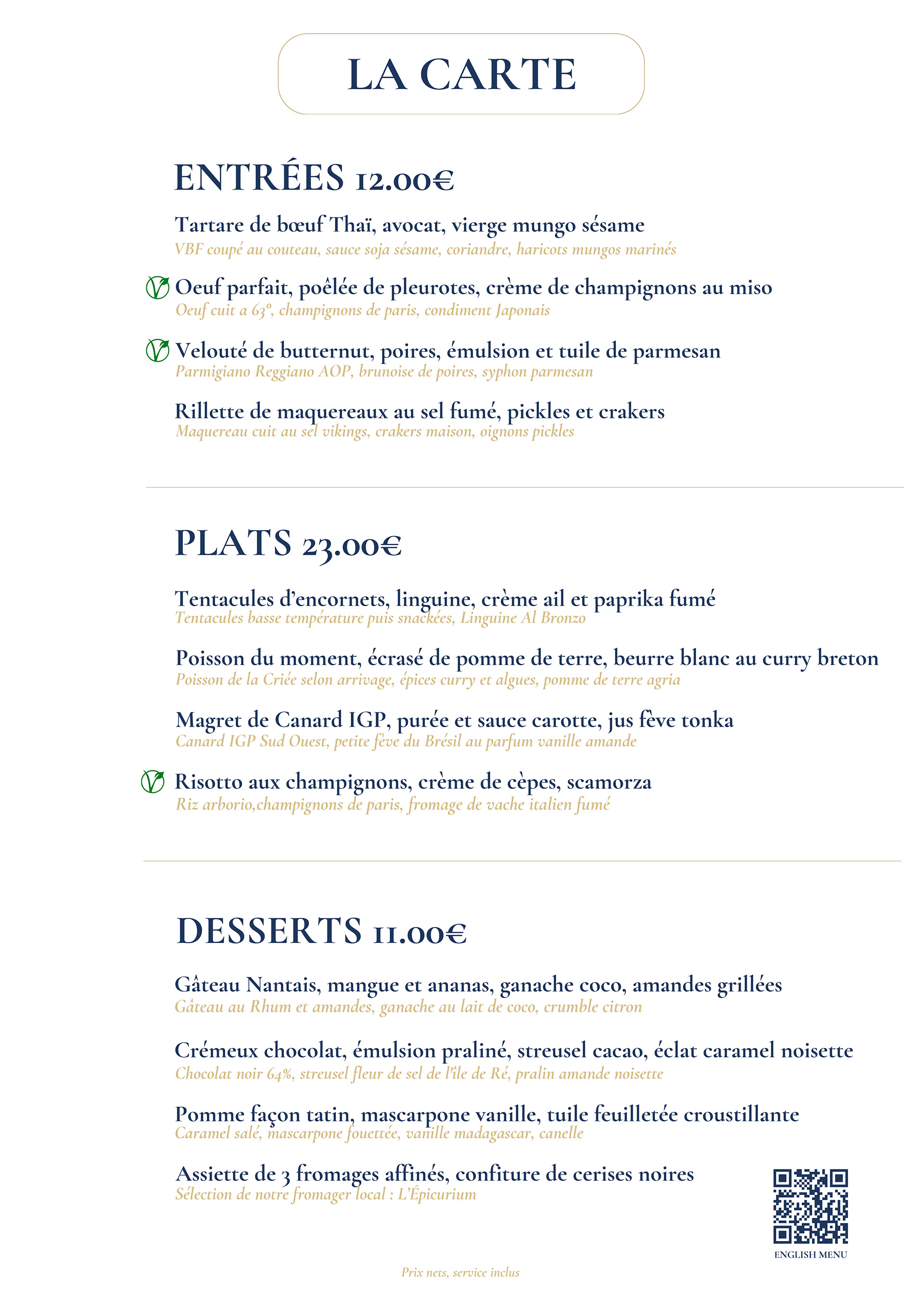 La Carte - Brasserie La Haut - Restaurant poisson La Rochelle
