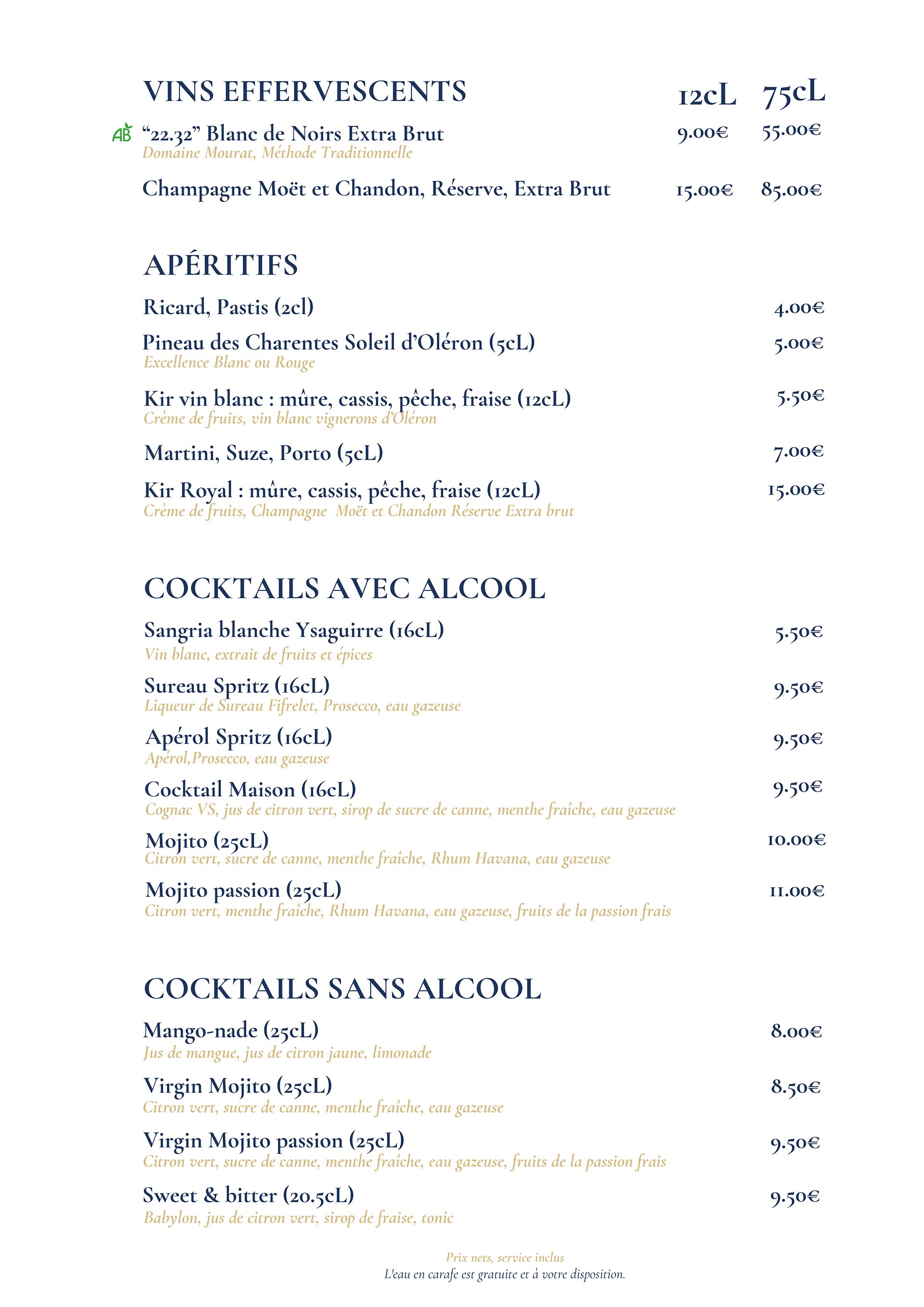 La Carte - Brasserie La Haut - Restaurant poisson La Rochelle