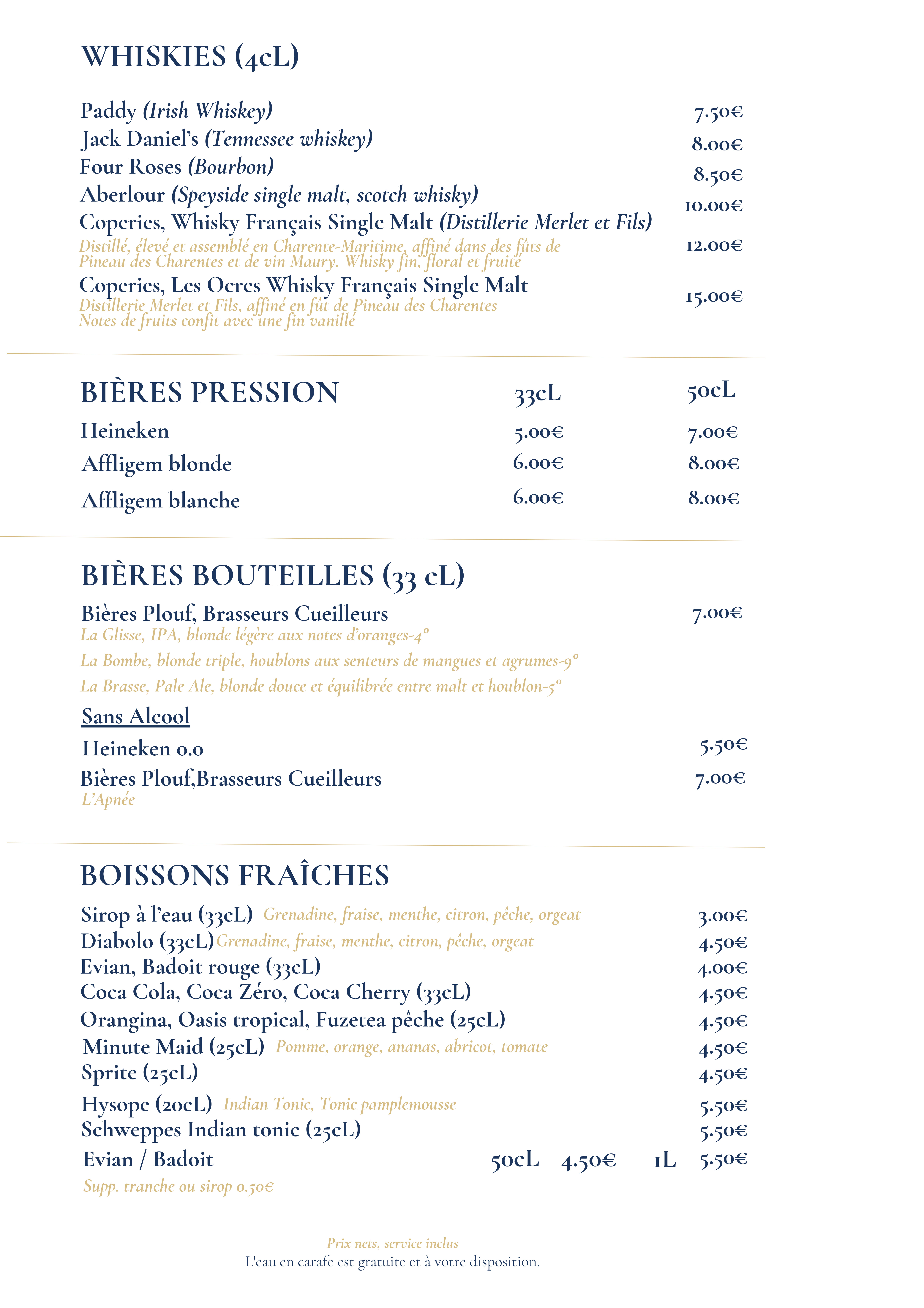 La Carte - Brasserie La Haut - Restaurant poisson La Rochelle