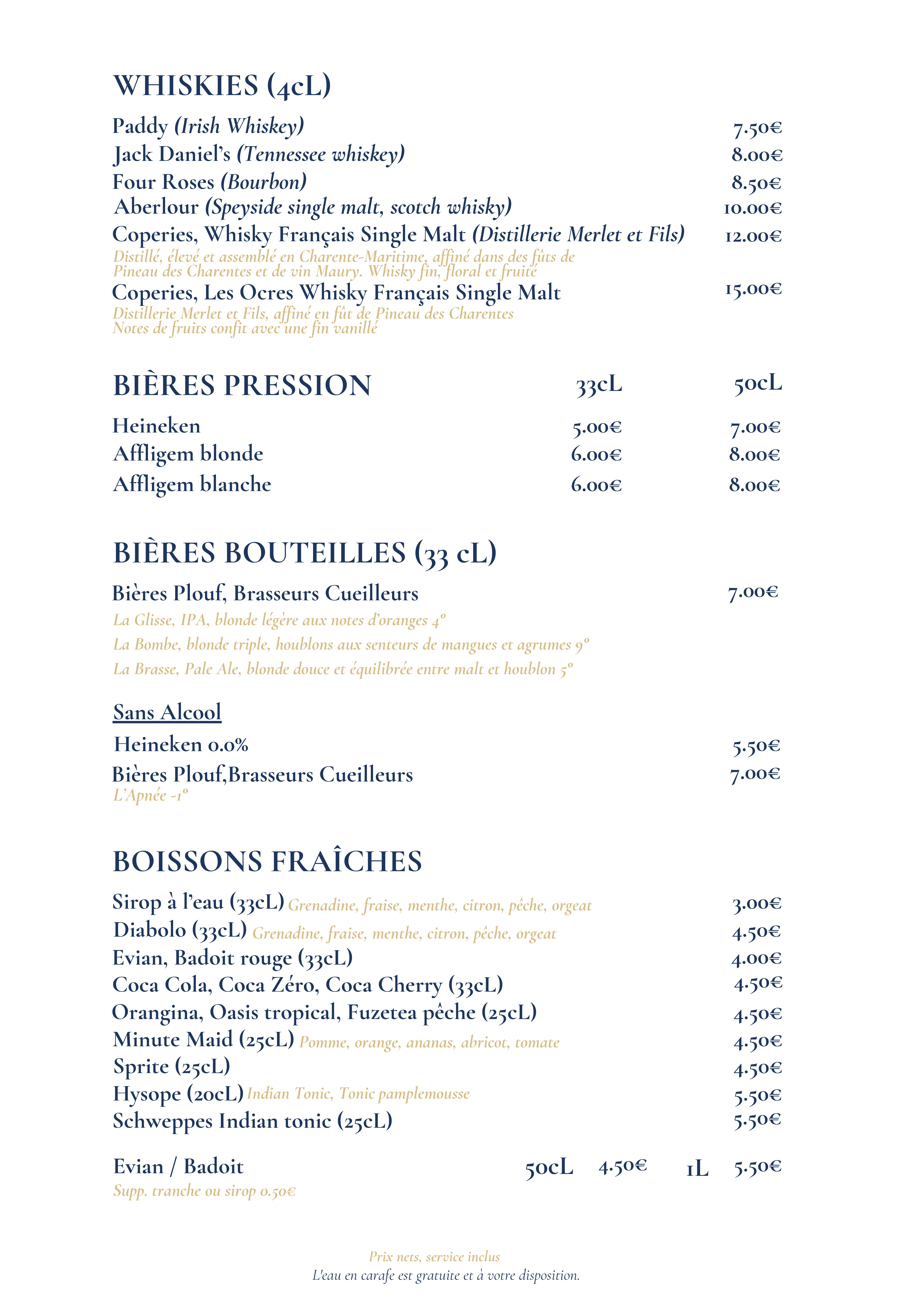 La Carte - Brasserie La Haut - Restaurant poisson La Rochelle